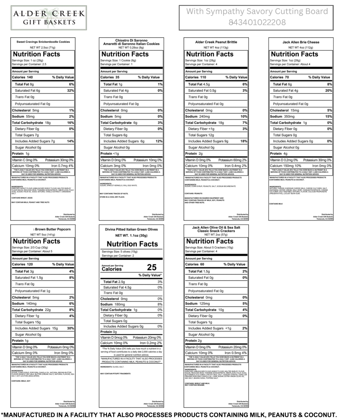 Alder Creek Gift Baskets with Sympathy Savory Cutting Board, 8 Pieces