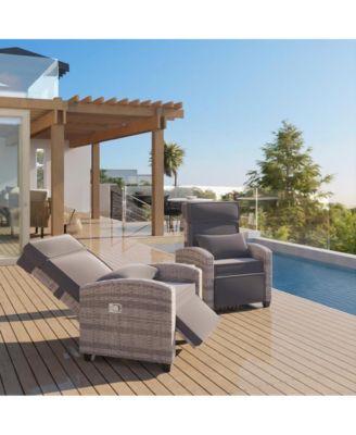 Adjustable Outdoor Wicker Recliner Chair, Patio Lounge Seating with Flip-Up Side Table
