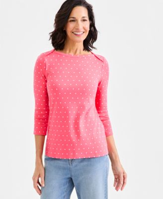 Women's Printed Pima Cotton 3/4 Sleeve Boat-neck Top