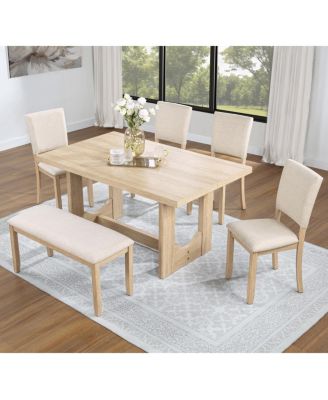 6-Piece Dining Table Set with Bench Upholstered Chairs