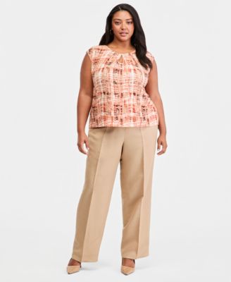 Plus Size Cap-Sleeve Keyhole Blouse 