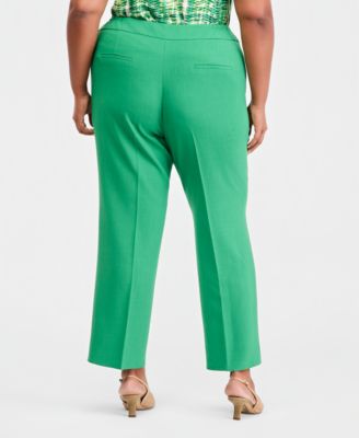 Plus Size Fly-Front Crepe High-Rise Straight-Leg Crepe Pants 