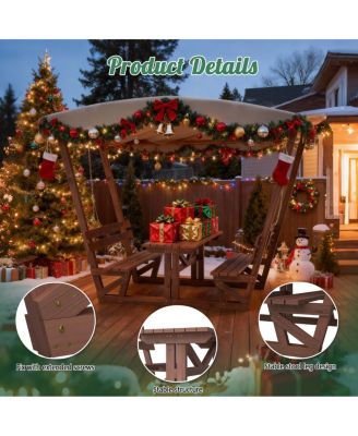 Streamdale Outdoor waterproof solid wood picnic table and bench set with canopy