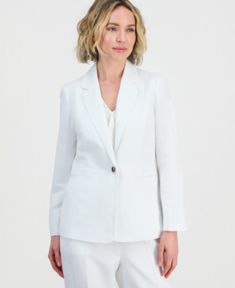 Женские Kasper Women's Linen Notched Collar One-Button Blazer, Regular & Petite