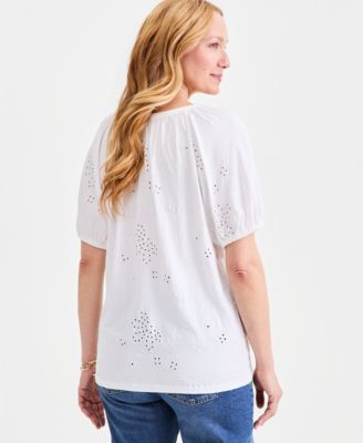 Women's Short-Sleeve Eyelet Knit Top