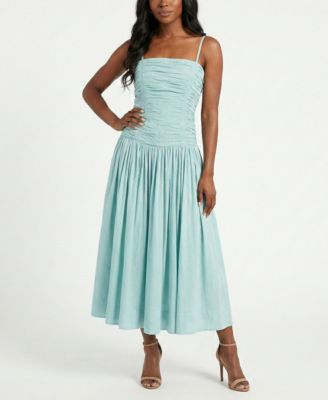 Women's Shirred Drop Waist Square Neck Dress