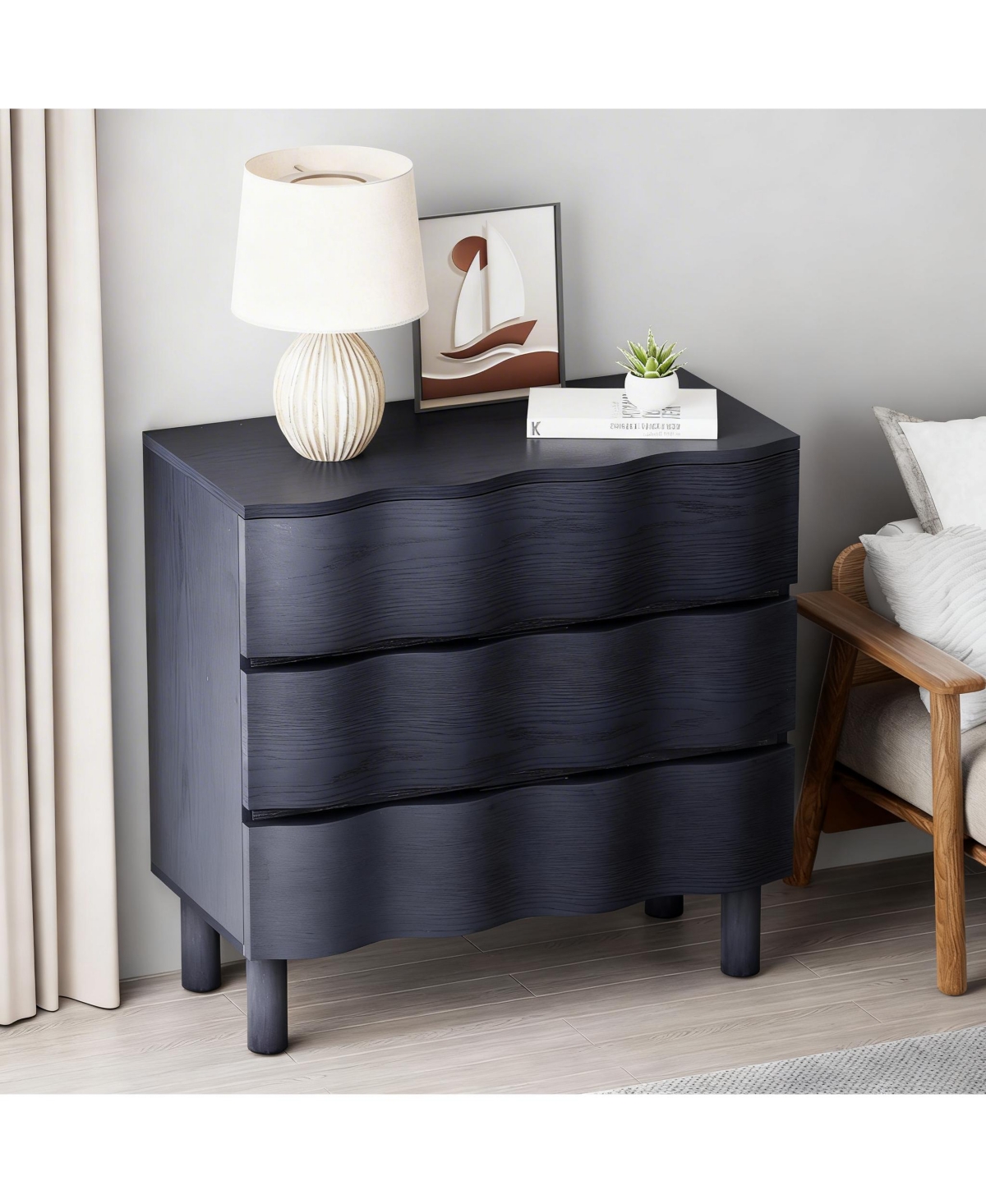Yigii Modern 3 Drawer Dresser with Wave Design for Bedroom