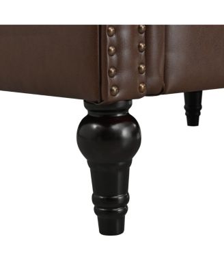 PU Leather Chesterfield Sectional Sofa with Rolled Arms & Nailhead