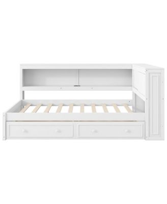 Streamdale Full Size Wood Daybed with Storage Shelves, USB, LED, and 2 Drawers