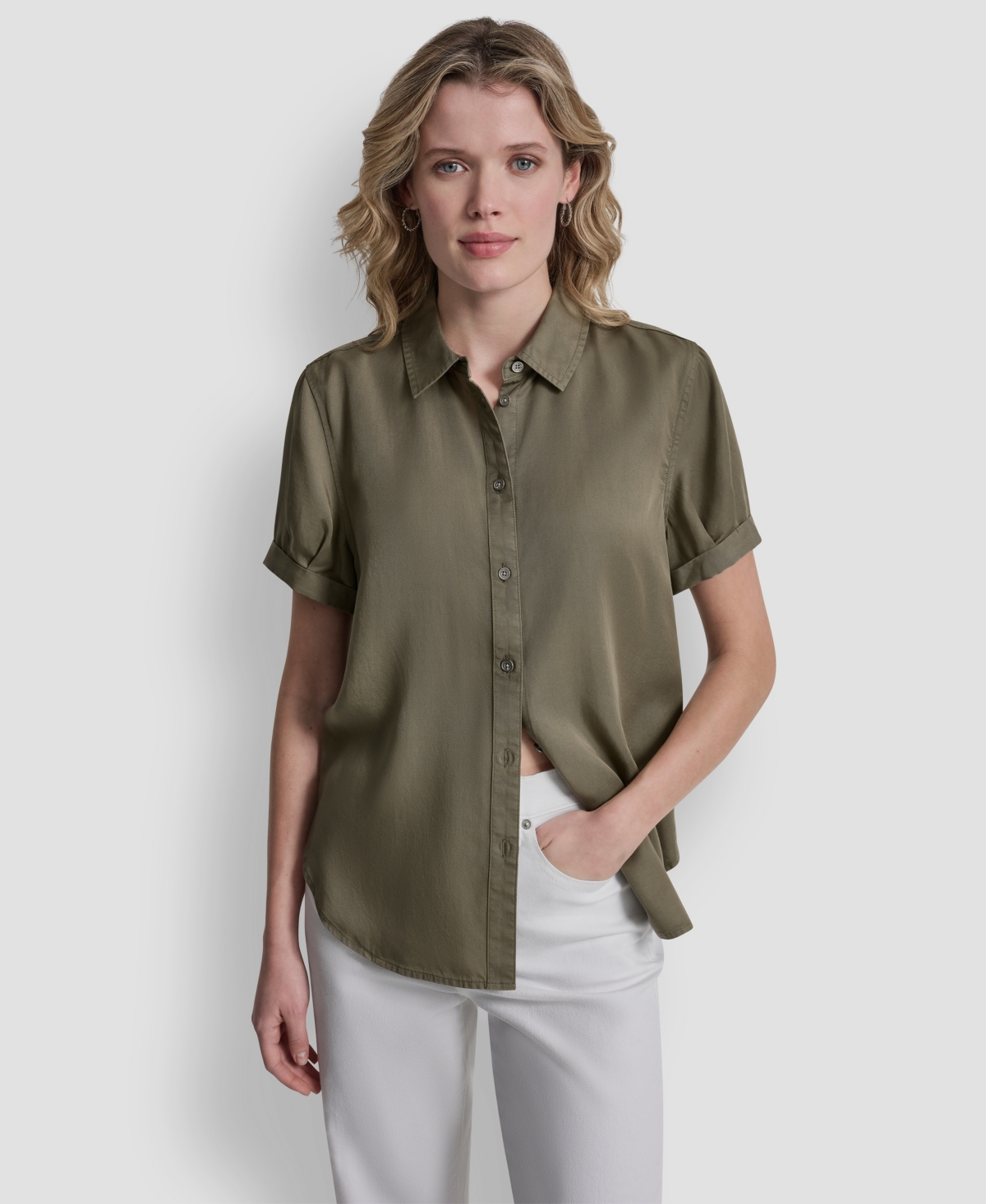 Dkny Jeans Women's Print Rolled Short-Sleeve Shirt - Lght Fatigue