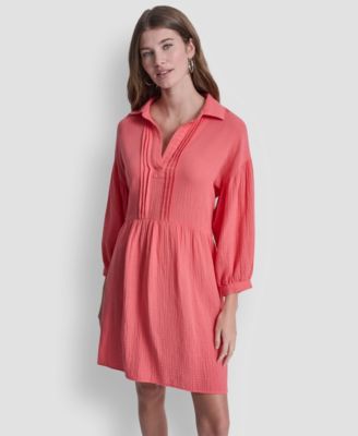 Women's Henley Pleated Tiered Dress