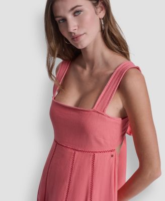 Women's Seamed Linen-Blend Tank Square Neck Dress