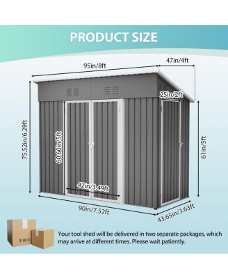 4x8 Slope-Roof Reinforced Storage Shed with Weatherproof Roof & Vents