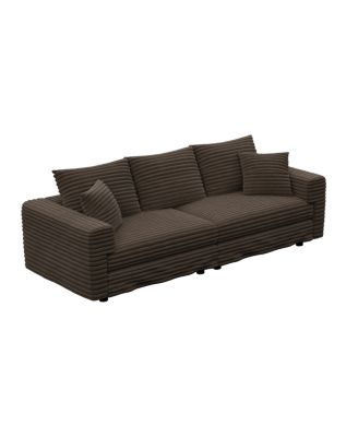 Plush Corduroy 3-Seat Sofa with Movable Ottoman