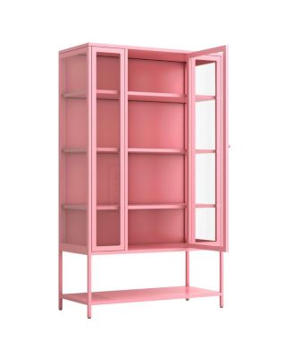 67.25" Iron Display Cabinet with Glass Door and LED Lights