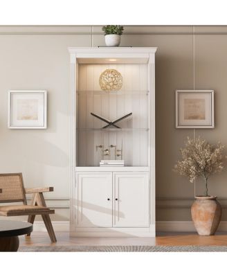 Farmhouse 4-Tier Display Shelf with Dimmable Ceiling Light & Storage