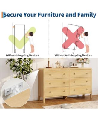 6 Drawer Dresser, Storage Organizer with Sturdy Metal Handle, TV Stand for 55 inch TV, Chest of Drawers for Living Room, Hallway