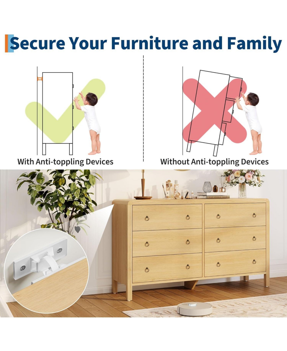 gaomon 6 Drawer Dresser, Storage Organizer with Sturdy Metal Handle, Tv Stand for 55 inch Tv, Chest of Drawers for Living Room, Hallway