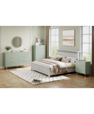 6 Drawer Dresser for Bedroom, Large Chest of Drawers, Modern Wood Storage Dresser Organizer with Gold Metal Handles & Anti-Tipping Device