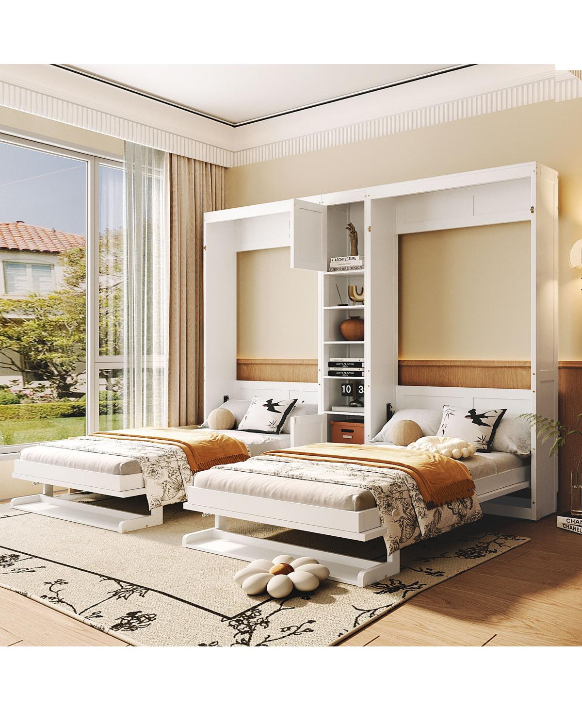 Streamdale Furniture Streamdale Dual Twin Wall Murphy Beds w/ Cabinets & Shelves