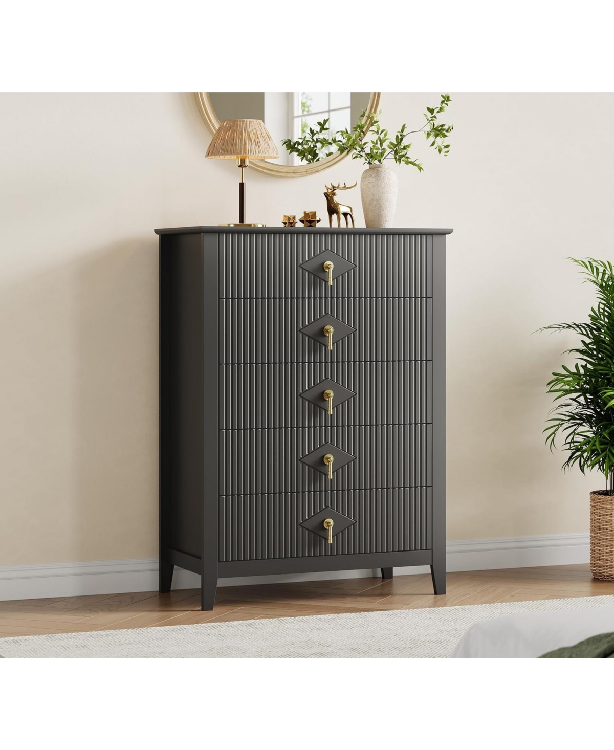 gaomon "32" wide 5 drawer modern dresser with metal handle, wood bedroom organizer and Tv stand."
