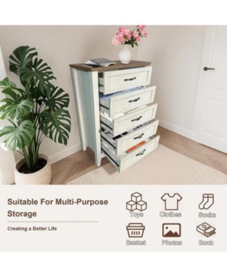 5 Drawers Dresser for Bedroom, Wood Tall Chset of Drawers, Farmhouse Dresser Chests with Metal Handle for Bedroom,Living Room,Hallway