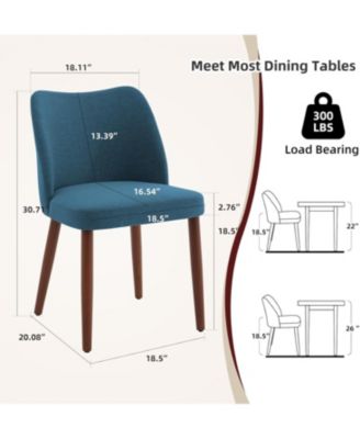 Dining Chair Set of 4, Linen Dining Chair with Wood Legs, Wing Backrest, Wooden Kitchen Chair, Kitchen Chairs with Thick Cushions