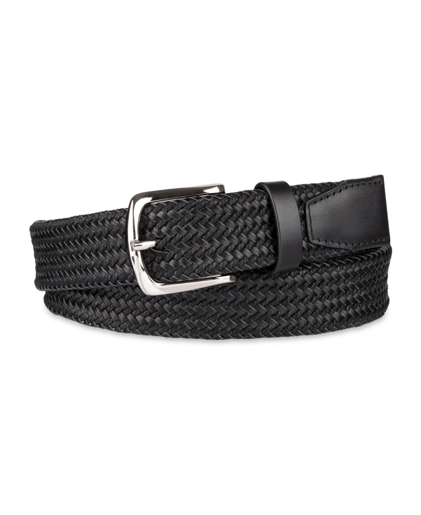 Мужской ремень Cole Haan Fully Adjustable Leather Braided Belt, цвет: Чёрный — фото 1