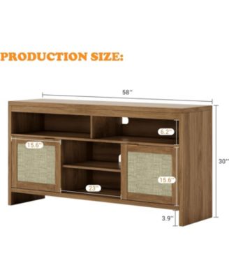 Rattan TV Stand with Storage Place for Living Room, Brown TV Console Cabinet with Shelf, for 45/55/65 in TV, Wood