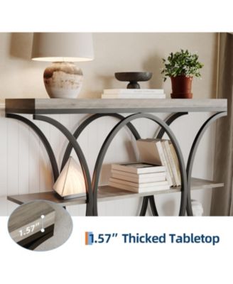 39 Narrow Console Tables for Entryway, Industrial 3-Tier Sofa Table with Round Metal Base and Storage Shelves for Living Room, Hallway, Foyer