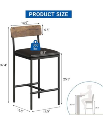 Bar Stools Set of 4 Kitchen Bar Stools with Footrest PU Upholstered Counter Height Barstools Bar Chairs with Back for Kitchen Easy Assembly.