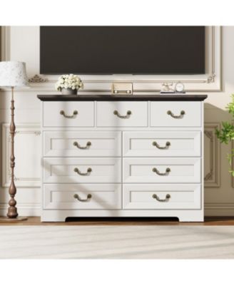 Dresser for Bedroom, Wooden 9 Drawer Dresser, 47.2" Wide Chest of Drawers with Metal Handles, TV Stand, Dresser for Closet Clothes