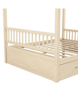 Wooden Canopy Bed with Storage Drawers, Queen size