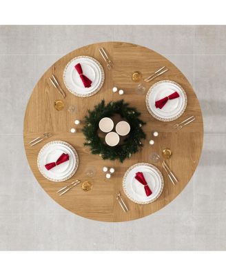 Streamdale Farmhouse Round Dining Set: Oak Table & 4 Chairs with PU Cushions