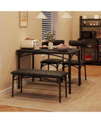 Dining Table Set for 4 Kitchen Table with Upholstered Bench and 2 Chairs 4-Piece Wooden Dining Table Set for Apartment Dining Room Small Space.