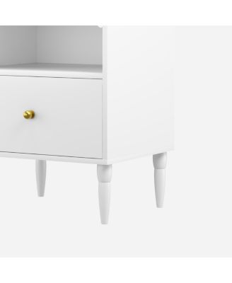Modern White Nightstand with Drawer & Open Shelf, Bedside Table