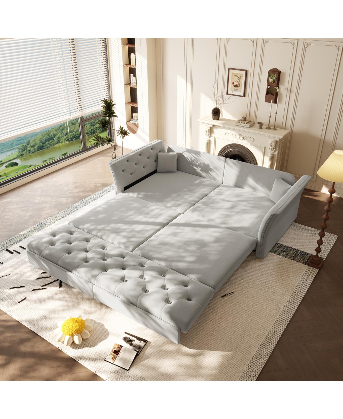 Streamdale Furniture Sofa Bed with Handmade Fabric Flower Design.