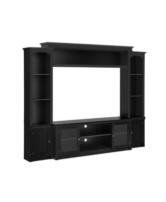 Modern TV Stand with Bookcase for TVs Up to 65-inch, 4 Shelves, Glass Doors