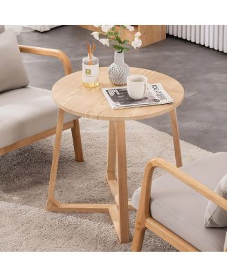 24" Round Mid Century Modern Solid Wood End Table with V-Shaped Legs