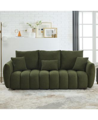Teddy Fabric Sofa with 3 Pillows & Cushions, Solid Wood Frame