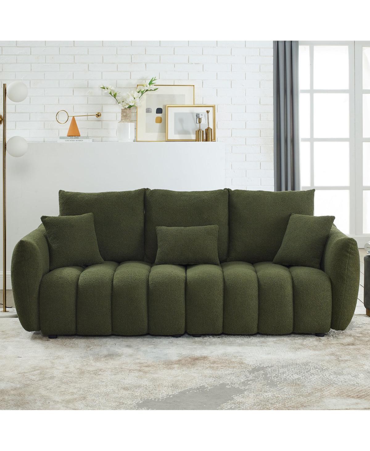 Streamdale Furniture Teddy Fabric Sofa with 3 Pillows & Cushions, Solid Wood Frame