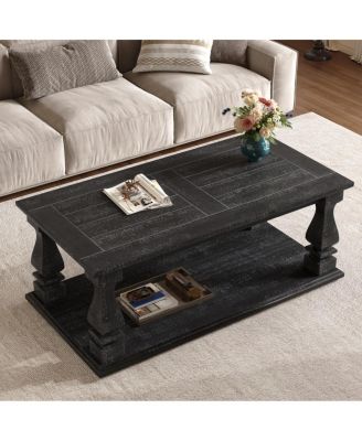 Streamdale Weathered Farmhouse Coffee Table, 47.24" Rustic Living Room Table with Storage Shelf.