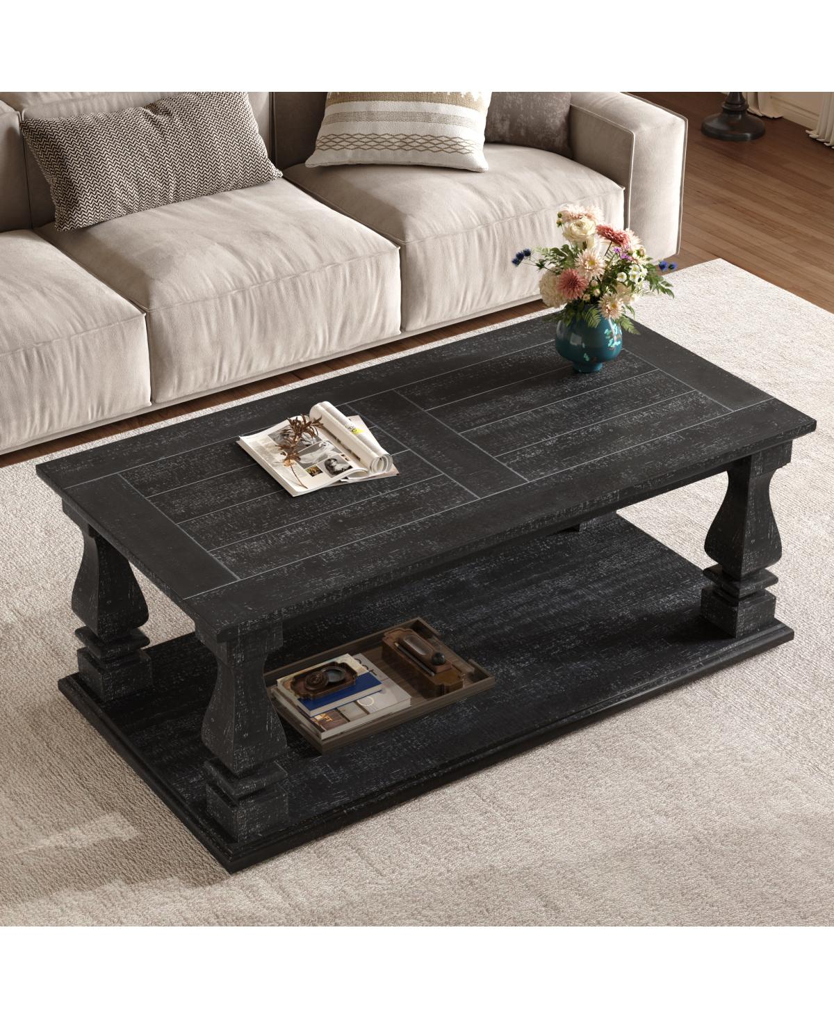 Streamdale Weathered Farmhouse Coffee Table, 47.24" Rustic Living Room Table with Storage Shelf.