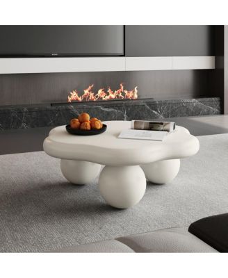 35" Cream Cloud Shaped Coffee Table, Modern Minimalist Living Room Table