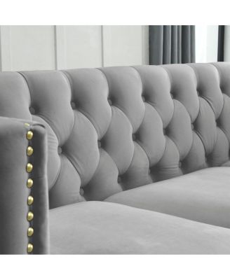 Velvet L-Shaped Sectional Couch, 5-Seater Corner Sofa with 3 Cushions