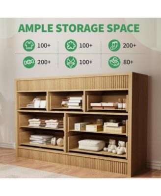 7 Drawer Dresser for Bedroom 54 inch Wide Wooden Chest of Drawers Fluted Storage Organizer for Living Room Hallway and Entryway