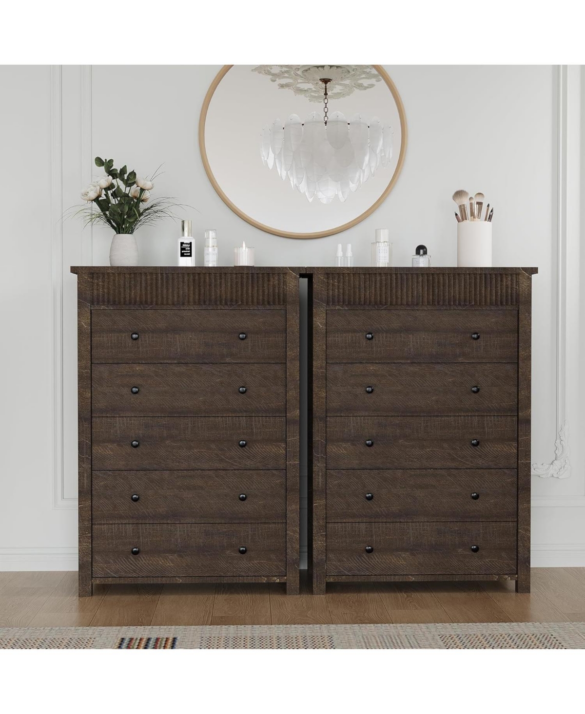 gaomon 5 Drawer Dresser for Bedroom Wooden Chest of Drawers Fluted Storage Organizer for Living Room Hallway and Entryway