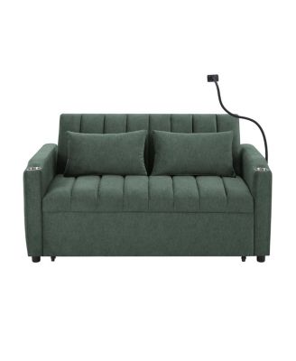  55.9" Convertible Sofa Bed Loveseat with 3 USB Ports & Side Pockets