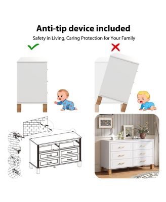 6 Drawer Wooden Double Dresser with Modern Metal Handles