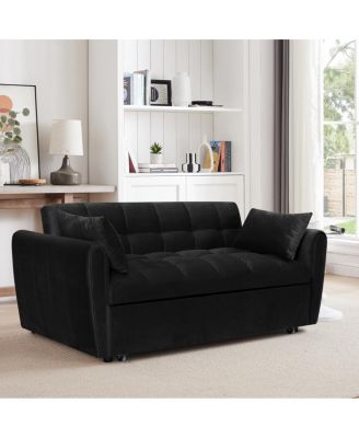 65-inch 3-in-1 foldable velvet sofa bed with adjustable back and pillows